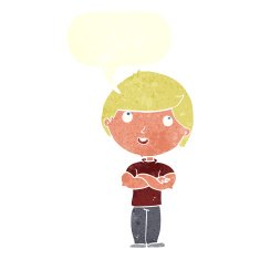 cartoon happy man with folded arm speech bubble N9