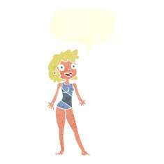 cartoon woman in swimming costume with speech bubble N10
