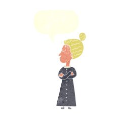 cartoon strict victorian teacher with speech bubble N9