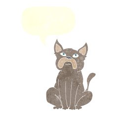 cartoon grumpy little dog with speech bubble N10