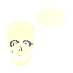 cartoon spooky skull with speech bubble N149