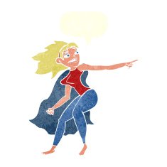 cartoon superhero woman pointing with speech bubble N9