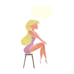 cartoon woman sitting on stool with speech bubble N20