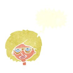 cartoon woman wearing spectacles with speech bubble N39