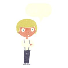 cartoon staring boy with folded arms speech bubble N10