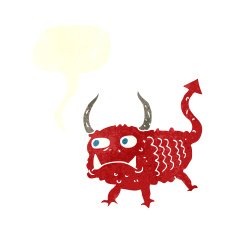 cartoon little demon with speech bubble N29