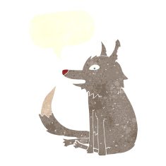 cartoon wolf sitting with speech bubble N6