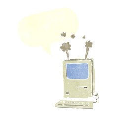 cartoon old computer with speech bubble N26