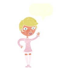 cartoon pretty woman waving with speech bubble N87