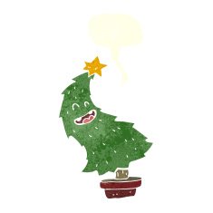 cartoon dancing christmas tree with speech bubble N19