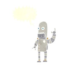 cartoon waving robot with speech bubble N22