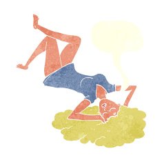 cartoon woman lying on floor with speech bubble N20