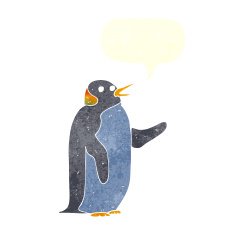 cartoon penguin waving with speech bubble N5