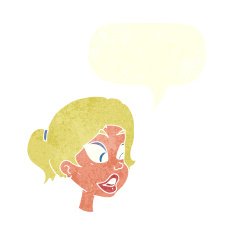 cartoon friendly woman with speech bubble N70