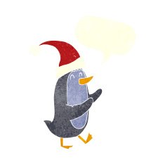 cartoon christmas penguin with speech bubble
