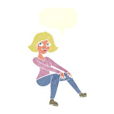 cartoon happywoman sitting with speech bubble N2