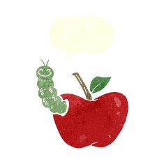 cartoon apple with bug speech bubble N27