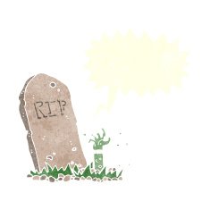 cartoon zombie rising from grave with speech bubble N13