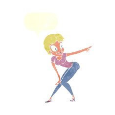 cartoon pretty woman pointing with speech bubble N40