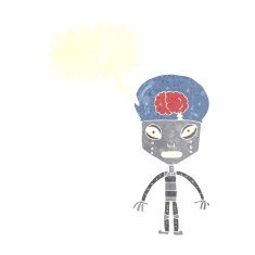 cartoonw weird robot with speech bubble N2