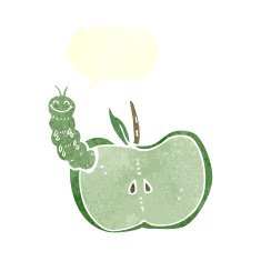 cartoon apple with bug speech bubble N29