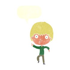 cartoon impressed boy pointing with speech bubble N10