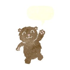 cartoon waving teddy bear with speech bubble N30
