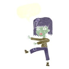cartoon zombie girl with speech bubble N16