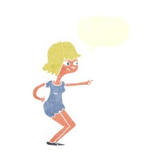 cartoon girl pointing with speech bubble N26