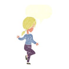 cartoon girl dancing with speech bubble N10