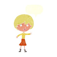 cartoon woman asking question with speech bubble N30