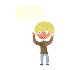 cartoon startled boy with speech bubble N30