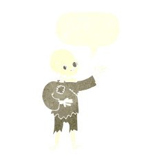 cartoon skeleton waving with speech bubble N10