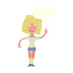 cartoon tough woman with idea speech bubble N10