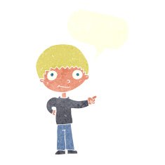 cartoon happy boy pointing with speech bubble N20