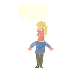 cartoon worried man with speech bubble N96