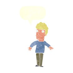 cartoon worried man with speech bubble N97