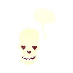 cartoon skull with love heart eyes speech bubble N2