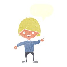 cartoon waving boy with speech bubble N20