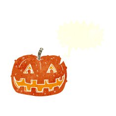 cartoon pumpkin with speech bubble N18