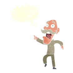 cartoon frightened old man with speech bubble N34