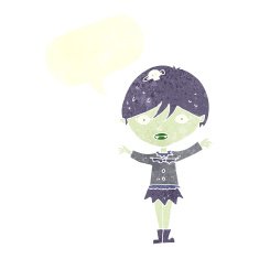 cartoon waving vampire girl with speech bubble N19