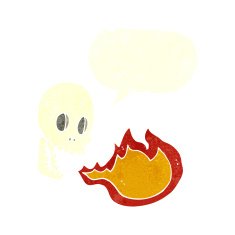 cartoon fire breathing skull with speech bubble N6