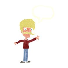 cartoon waving mustache man with speech bubble N10