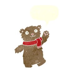 cartoon teddy bear wearing scarf with speech bubble N16