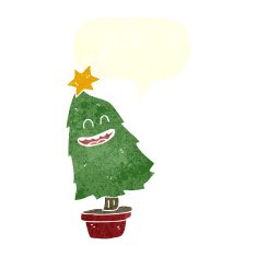 cartoon dancing christmas tree with speech bubble N20