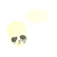 cartoon spooky old skull with speech bubble N6