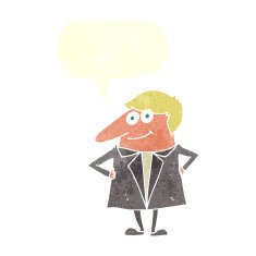 cartoon happy man in suit with speech bubble N9
