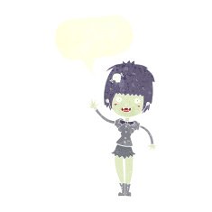 cartoon waving vampire girl with speech bubble N20