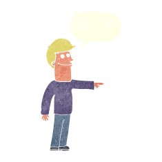cartoon man pointing with speech bubble N198